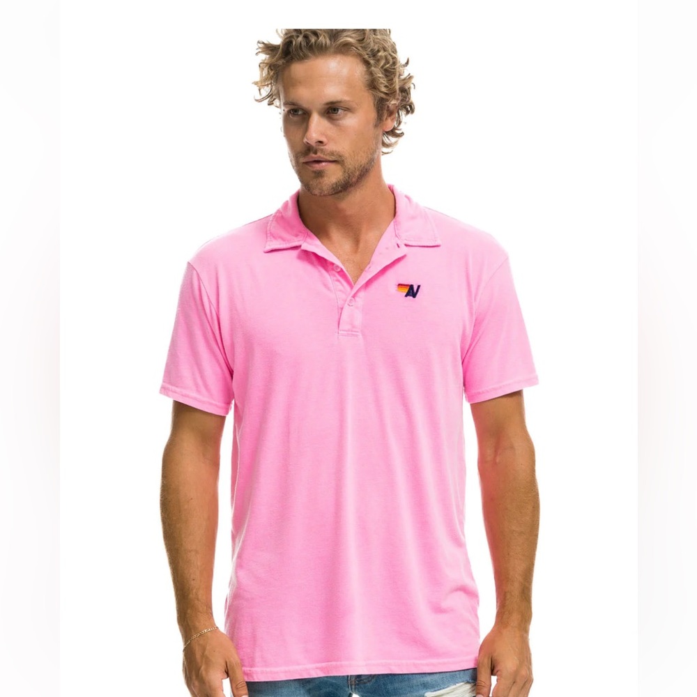 Aviator Nation Mens Polo shirt- neon pink brand new with tags never worn